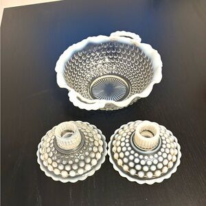 Fenton Hobnail Glass Bowl and Candle Holders set
